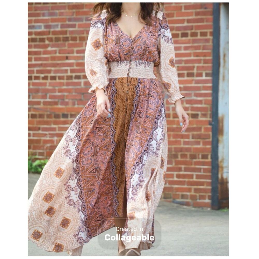 Free People Mexicali Rose Maxi Dress Womens Size Small Boho Button Front V-Neck